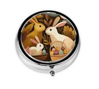 Easter Basket Bunny Small Pill Box 3 Compartment Portable Pill Box for Purse Pocket Rabbit Eggs Mini Medicine Organiser for Daily Vitamin Fish Oil Storage