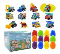 Easter Basket - Easter Eggs for Class, Cartoon Car for | 12 Pieces Easter Egg Fillers with Construction Vehicle Easter Toy for Pull Back Construction Vehicle Easter Toy, Cartoon Car for