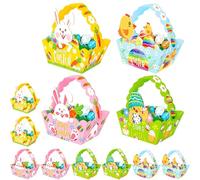 Easter Basket, Easter Gifts for Kids, 12 Pcs Easter Basket With Handle Cute Bunny Rabbit Chicks DIY Paper Easter Egg Baskets Craft, for Kids Easter Treat Boxes Happy Easter Gift Box Easter Decorations