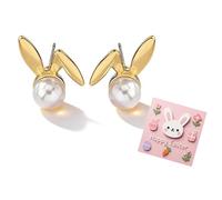 Easter Basket Essentials Pearl Easter Earrings Gold Rabbit Earrings Peep Jewelry Easters Basket Stuffers Gifts, L, Zinc, No Gemstone