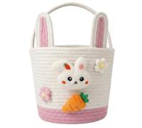 Easter Basket for Kids, Pink Bunny Easter Basket with Handle, Baby Gift Basket, Reusable Fabric Egg Hunt Basket for Boys, Girls, Toddlers, Babies & Infants