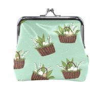 Easter Basket Pattern Green Women's Coin Purse, PU Leather Small Wallet with Kiss-Lock Closure, Personalized Print Compact Pouch for Cash, Cards, Coins - Gift for Her