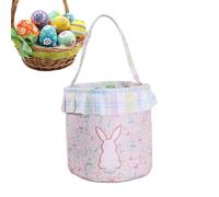 Easter Basket - Pom-Pom Tail Bunny Bucket, Empty Rabbit Candy Basket for Kids, Rounded Safety Edges, Soft Fabric Gift Pouch, Spring Holiday Toy Bag | for Boys Girls Chocolate Snacks Party