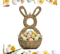 Easter Basket Spring Bunny - Spring Decoration for Entrance Door, Wicker Rattan Flower Basket in Rabbit Shape, Wall Object Holder with Pocket - for Rustic Furniture