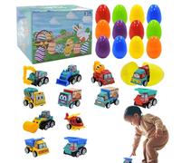 Easter Basket Stuffers - Prefilled Eggs Pull Back Cars, Educational Construction Vehicle Toys Excavator, Kids Party Favors | Children Aged 3-8 Years Old Birthday Gift Spring Hunt Fun