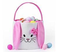 Easter Baskets Egg Hunt Bags for Kids, Personalized Canvas Bunny Basket Felt Rabbit Buckets with Handle for Carrying Candy Cute Stuffed Easter Festival Gifts