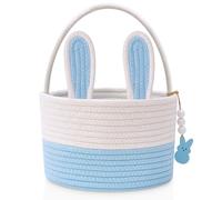 Easter Baskets for Kids, Blue Big Personalized Bunny Easter Basket Empty with Handle, Basket Tags, Woven Rope Egg Easter Baskets for Boys, Girls, Babies, Toddler, Infant, Easter Basket Gifts for Boys