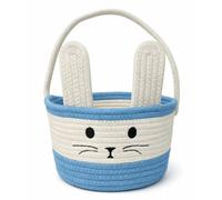 Easter Baskets for Kids, Easter Basket, Easter Bunny Baskets with Handle for Easter Egg Hunts, Baby’s First Easter Basket, Woven Empty Gift Basket for Boys, Girls, Toddler, Babies, Infant (Blue+White)