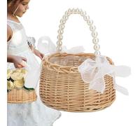 Easter Baskets For Kids, Wicker Basket With Handle, Easter Egg Hunt Collecting Baskets, Bowknot Wedding Basket With Pearl Handle, Fairy Flower Bin, Handwoven For Wedding Home Decor