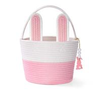Easter Baskets, Pink Large Woven Rope Bunny Personalized Easter Basket Empty with Handle, Basket Name Tag, Egg Easter Baskets for Girls Boys, Easter Gifts
