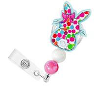Easter Beaded Badge Reel Cute Bunny Reel Retractable with Alligator Clip Id Card Holder Accessories Colorful Polka Dot Design for Nurse,Medical Worker,Nursing Student,Teacher Office Holiday Gifts