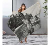 Easter Blanket Vintage Beach Scene With Palm Trees And A Boat Flannel Blanket Bed Blankets Towel Warmer(150x200cm)
