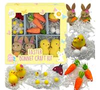 Easter Bonnet Decoration Kit - 16 Pieces Bonet Accessories Includes Bunny, Chick, Carrot & Spring Decoration Set for Kids - DIY Easter Hat Decorating Kit for Parades, Arts & Crafts - Gift for Kids