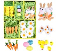 Easter Bonnet Decorations with Fluffy Yellow Chicks, Colourful Polystyrene Eggs, White Rabbits, Daisy Flowers and Mini Glittery Carrots - Easter Hat Decorations Kit for Make Your Own Bonnet Crafts