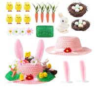 Easter Bonnet Kit, Easter Gifts for Kids, 31 Pcs Easter Gifts Includes Hat Carrots Rabbit Bird Nest Rabbit Ears Chicks Daisies Easter Egg, for Easter Decorations Crafts, DIY Activities for Boys Girls