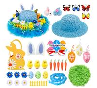 Easter Bonnet Kit for Boys Make Your Own Easter Bonnet for Kids Rabbit, Chicks, Easter Eggs for Easter Bonnet Competition School Parade DIY Easter Bonnet Hat Blue