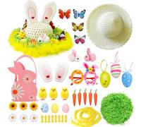 Easter Bonnet Kit for Boys Make Your Own Easter Bonnet for Kids Rabbit, Chicks, Easter Eggs, For Easter Bonnet Competition School Parade DIY Easter Bonnet Hat Blue