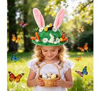 Easter Bonnet Kit for Girls Boys, DIY Easter Make Your Own Hat Craft Set with Chick, Bunny, Carrot, Rabbit Ears, Nest, Grass, Flower, Egg for Easter Egg Hunt & Party, Creative Decorations & Crafts