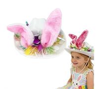 Easter Bonnet Kit, Reinforced Easter Bunny Cowgirl Hat with Adjustable Chin Strap Stay-Up Rabbit Ears Pink Cowboy Headwear for Active Kids Adults Festive Outfits Egg Hunts Party Events (Pink)