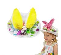 Easter Bonnet Kit, Reinforced Easter Bunny Cowgirl Hat with Adjustable Chin Strap Stay-Up Rabbit Ears Pink Cowboy Headwear for Active Kids Adults Festive Outfits Egg Hunts Party Events (Yellow)