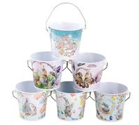 Easter Bucket - Metal Candy Bucket | 6pcs Iron Easter Bunny Pattern Storage Container With Handle, Candy Chocolate Party Favor Holder, Decorative Basket For Home Office Spring Holiday Celebration