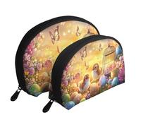 Easter Bunnies and Chicks with Glowing Eggs Printed Makeup Bags 2-Piece Portable Shell Travel Toiletry Bag