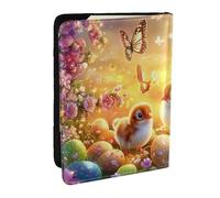 Easter Bunnies and Chicks with Glowing Eggs Printed Passport Holder,Travel Pu Leather Passport Cover Case Organiser for Men Women,6.5 Inch