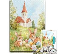 Easter Bunnies And Church Jigsaw Puzzle for Adults | Visual matching and sorting: a practical indoor pastime on quiet evenings.