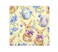 Easter Bunnies Eggs Blue Flower Pattern Camera Wrap Cloth, Squares Magic Self-Adhesive Cloth for Lens Camera Anti-Scratch Lens Protector Makeup Wrap Cloth Bag 21.7" x 21.7"