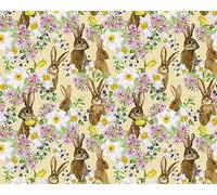 Easter Bunnies & Flowers Cotton Fabric 100% Digital Cotton 150cm Wide Craft Bunny Floral Spring Easter Fabric