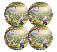 Easter Bunnies Green 15 Inch Durable PVC Table Place Mats 4, Placemats Washable Dinner Table Mats