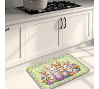 Easter Bunnies Kitchen Mats for Floor, Fanciful Floral Cushioned Non Slip Comfort Rugs for Kitchen Sinks Laundryroom Bathroom 16x24 Inch