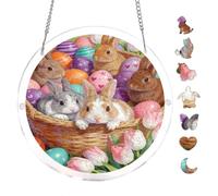 Easter Bunnies Tulip Eggs 7.8x7.8Inch Round Acrylic Hanging Puzzle | Creative Home Accent with Visual Appeal