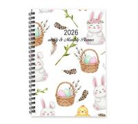 Easter Bunnies with Flower Crowns 2026 Planner Diary A5 To Do List Notebook Diary Book Stationery Gifts for Women 2026 Planner A5 for Workout Week To View Monthly Year with Dotted Line Note Page Slim