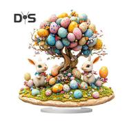 Easter Bunny Acrylic Ornament 2D Flat Print Colorful Eggs Tree Rabbit Ornament Desktop Decoration Easter Eggs Sign for Home Mantel Dinning Table Decor