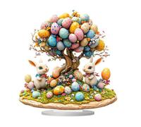 Easter Bunny Acrylic Ornament 2D Flat Print Colorful Eggs Tree Rabbit Ornament Desktop Decoration Easter Eggs Sign for Home Mantel Dinning Table Decor