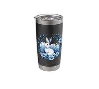 Easter Bunny Amidst Lush Blue Floral Chinoiserie Elements Stainless Steel Insulated Tumbler