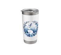 Easter Bunny Amidst Lush Blue Floral Chinoiserie Elements Stainless Steel Insulated Tumbler