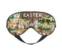 Easter Bunny and Flower Eggs in The Background Print Sleep Mask with Adjustable Strap, Comfortable Eye Cover for Travel, Yoga, Napping, Sleeping & Relaxation