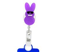 Easter Bunny Badge Holder - Retractable Acrylic Glitter Badge Holder with Clip | Cute Card Holder with Pull Cord for ID Name Cards, Ideal for Teachers, Nurses, School, Office