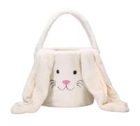 Easter Bunny Basket, 24cm x 20cm Plush Bunny Tote Bag with Long Floppy Ear, Soft Fabric Easter Basket for Kids Girls Toddler, Cute Rabbit Candy Gift Storage Bag for Egg Hunt Decorations (white)