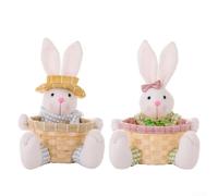Easter Bunny Basket Cute Rabbit Doll with Rattan Candy Holder for Egg Hunt Storage, Spring Home Table Centerpiece, Kids Easter Gifts and Festival Party Supplies, Fabric Woven Design(B)