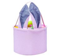 Easter Bunny Basket Egg Bags for Kids,Canvas Cotton Personalized Candy Egg Basket Rabbit Print Buckets with Fluffy Tail Gifts Bags for Easter