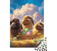 Easter Bunny Basket Eggs 1000-Piece Adult Jigsaw Puzzle, 52x38cm/1000pcs; Low-dust White Pieces for Sorting; Easy to Revisit Throughout The Week