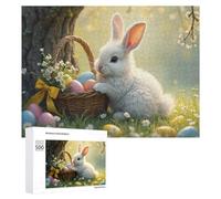 Easter Bunny Basket Eggs Illustrated Jigsaw Puzzle for Adults, 500 PCS