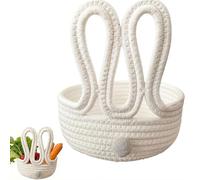 Easter Bunny Basket for Eggs Hunt, Cute Bunny Gift Basket, Woven Cotton Rope Baby Egg Easter Baskets with Rabbit Ears & Fluffy Tail, Multi Use Snack Holder Home Sundries Organizing Baskets