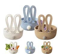 Easter Bunny Basket for Eggs Hunt, Cute Bunny Gift Basket, Woven Cotton Rope Baby Egg Easter Baskets with Rabbit Ears & Fluffy Tail, Multi Use Snack Holder Home Sundries Organizing Baskets