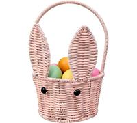 Easter Bunny Basket with Handle Handmade Wicker Rabbit Ears Picnic Basket Sturdy Rattan Woven Rabbit Storage Container for Easter Egg Hunt Flower Candy Organizer Spring Party Decor