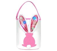 Easter Bunny Baskets with Lights for Baby Girls,Large Pink Kids Easter Bucket Tote with Light up Rabbit Ears for Spring Egg Hunts Party Storage