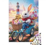 Easter Bunny Bicycle Scene 1000 Piece Jigsaw Puzzle Paper Puzzle for Adults Lighthouse Egg Hunt Relaxing Focus Home Decoration 70x50cm/1000pcs